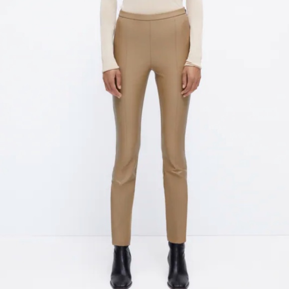 Zara taupe gray faux leather high waist leggings NWT - Picture 1 of 8